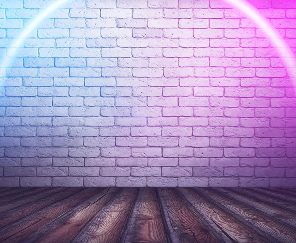 Bricks Interior Background Neon Lights — Stock Photo, Image