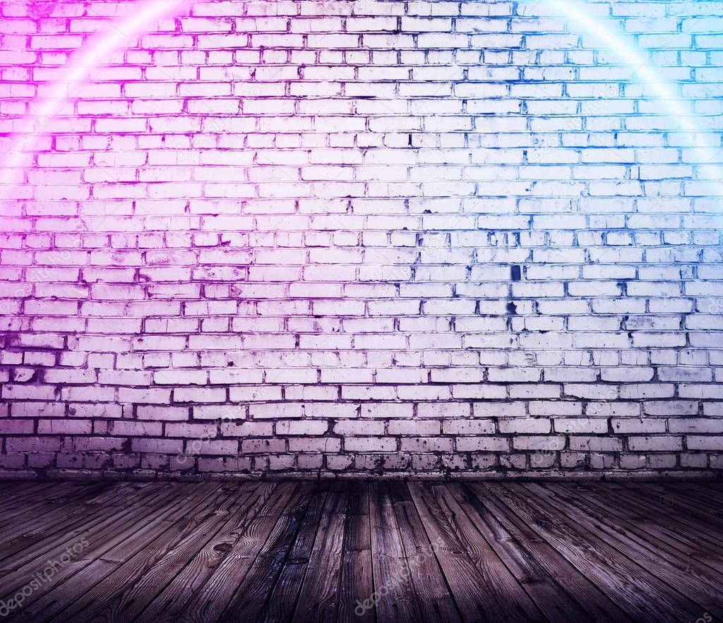 bricks interior background with neon lights