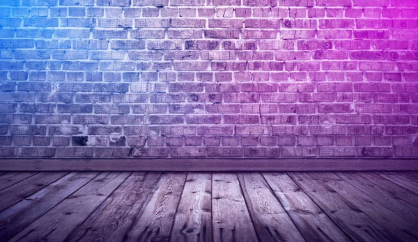 Bricks Interior Background Neon Lights — Stock Photo, Image