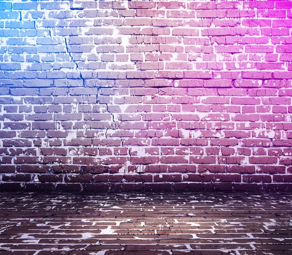 brick interior background with neon lights