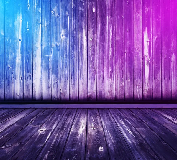 wooden interior background with neon lights