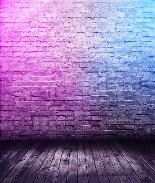Bakstenen Interieur Achtergrond Met Neon Verlichting — Stockfoto