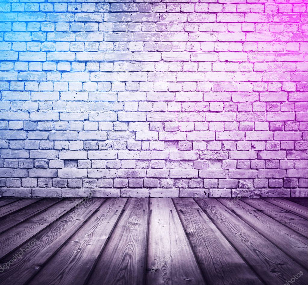 bricks interior background with neon lights