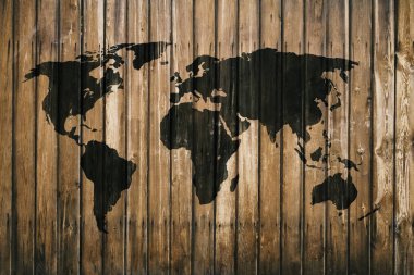 Dünya Haritası üzerinde eski ahşap duvar