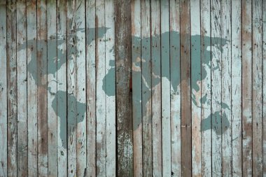 Dünya Haritası üzerinde eski ahşap duvar