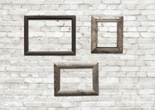 Old Photo Frames Brick Wall — Stock Photo, Image