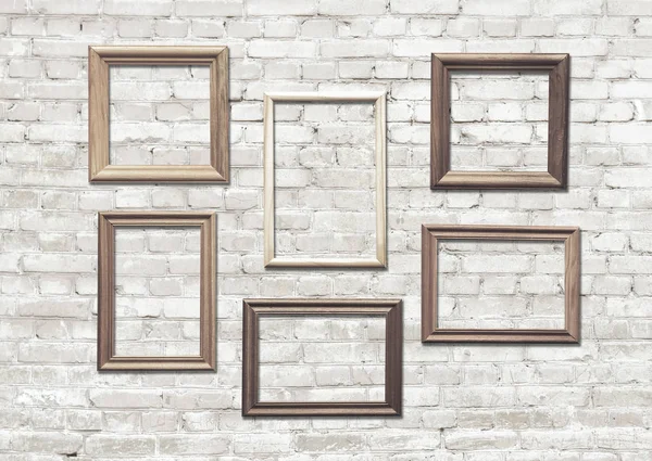 Old Photo Frames Brick Wall — Stock Photo, Image