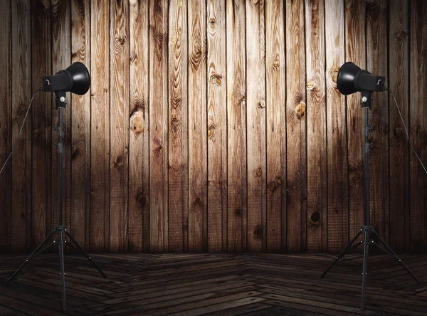 Photo Studio Old Room Wooden Wall — Stock Photo, Image
