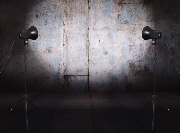 Fotostudio Oude Grunge Kamer Met Metalen Wand Stedelijke Achtergrond — Stockfoto