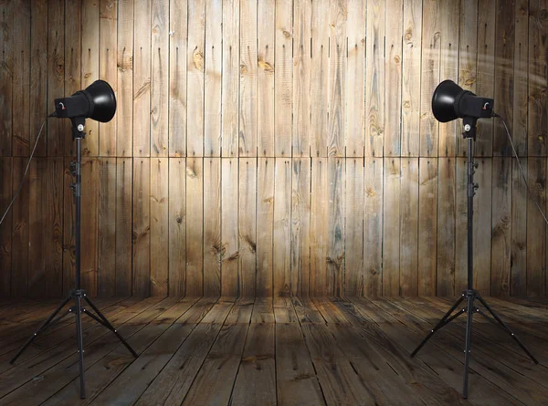 Studio Photo Dans Une Ancienne Chambre Avec Mur Bois — Photo