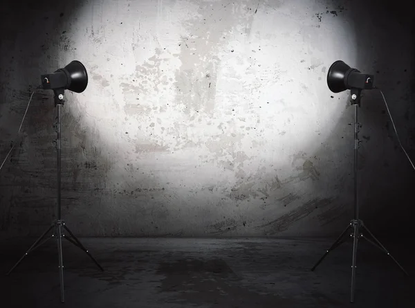 Studio Photo Dans Une Ancienne Salle Grunge Avec Mur Béton — Photo