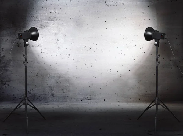 Studio Photo Dans Une Ancienne Salle Grunge Avec Mur Béton — Photo