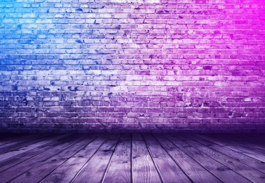 neon ışıkları ile tuğla iç arka plan