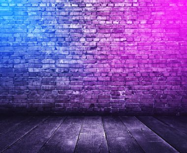 neon ışıkları ile tuğla iç arka plan