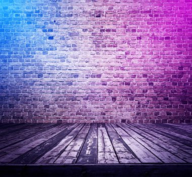 neon ışıkları ile tuğla iç arka plan