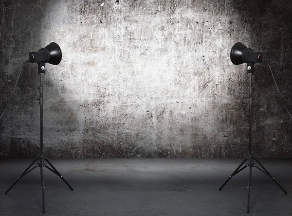 Studio Photo Dans Une Ancienne Salle Grunge Avec Mur Béton — Photo