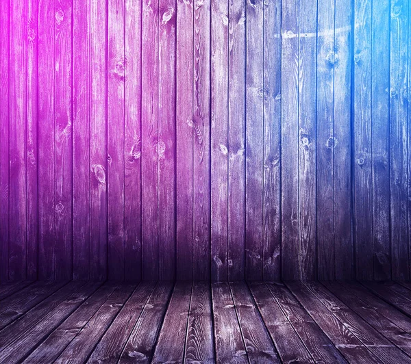 wooden interior background with neon lights