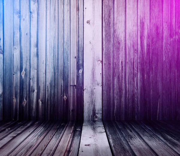 wooden interior background with neon lights