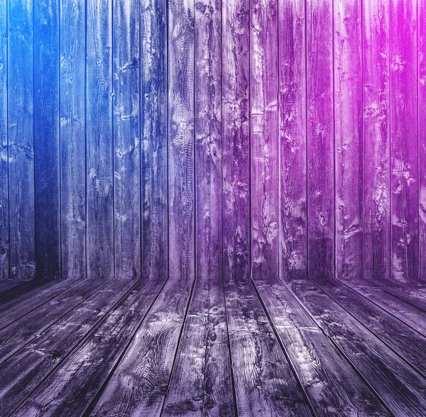 wooden interior background with neon lights