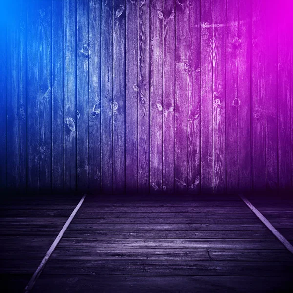 wooden interior background with neon lights