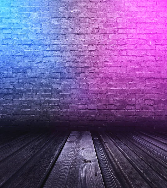 Cegły Tło Wnetrze Neonów — Zdjęcie stockowe