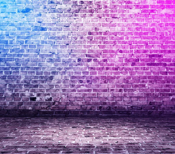 brick interior background with neon lights