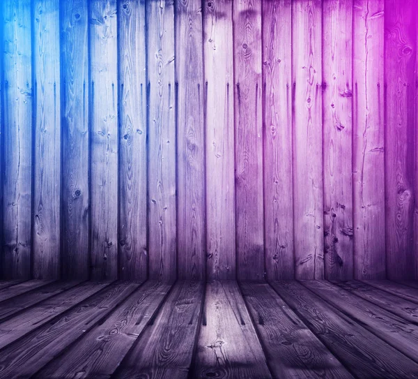 wooden interior background with neon lights