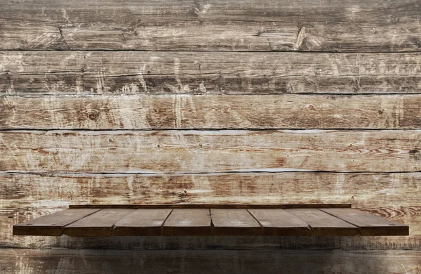 Puste Półki Ścianie Drewnianej — Zdjęcie stockowe