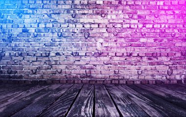 neon ışıkları ile tuğla iç arka plan