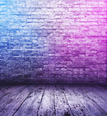 neon ışıkları ile tuğla iç arka plan