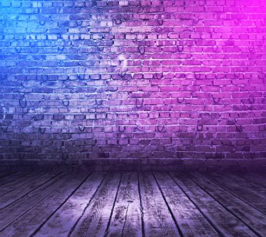 neon ışıkları ile tuğla iç arka plan