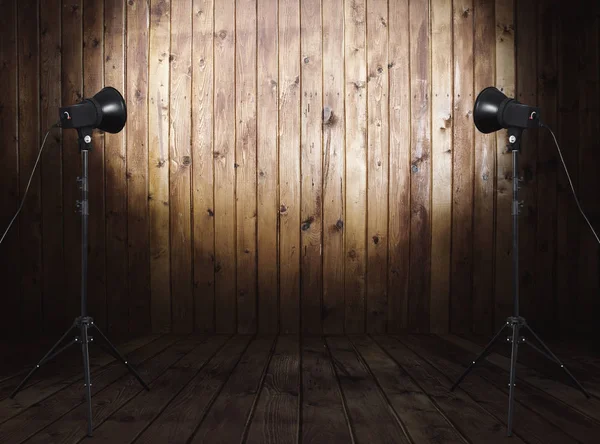 木製の壁と部屋のフォト スタジオ — ストック写真