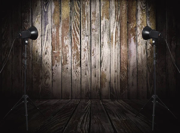 Studio Photo Dans Une Ancienne Chambre Avec Mur Bois — Photo