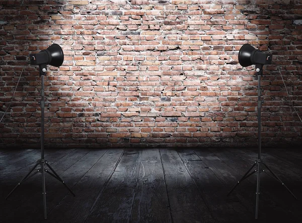 Studio Photo Dans Une Ancienne Chambre Avec Mur Briques — Photo