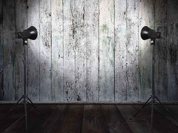 Studio Photo Dans Une Ancienne Chambre Avec Mur Bois — Photo