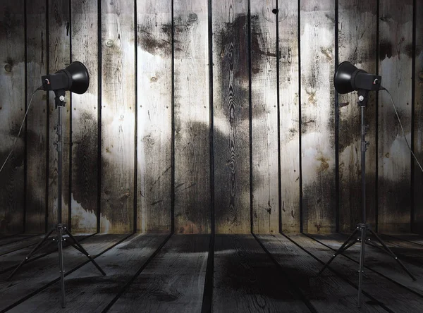 photo studio in old room with wooden wall