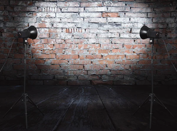 Studio Photo Dans Une Ancienne Chambre Avec Mur Briques — Photo