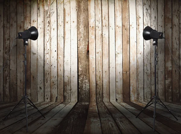 Studio Photo Dans Une Ancienne Chambre Avec Mur Bois — Photo