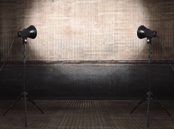 Studio Photo Dans Une Ancienne Salle Grunge Avec Mur Béton — Photo