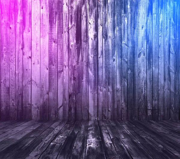 wooden interior background with neon lights