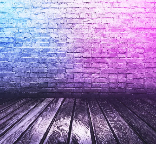 Bricks Interior Background Neon Lights — Stock Photo, Image