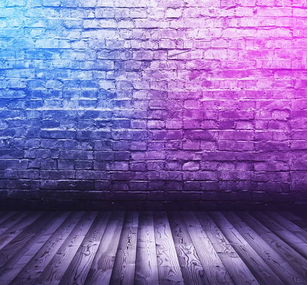 Ziegel Innenraum Hintergrund Mit Neonlicht — Stockfoto