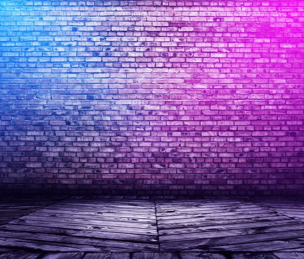 Bricks Interior Background Neon Lights — Stock Photo, Image