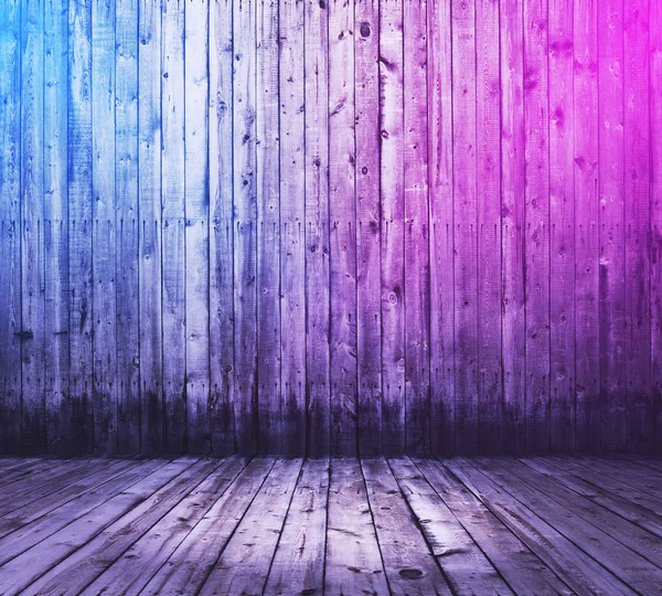 wooden interior background with neon lights