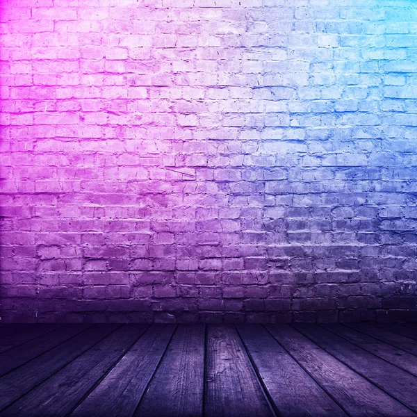 Bricks room with neon lights — Stock Photo, Image