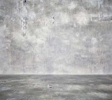 Beton duvarlı boş oda, gri arkaplan