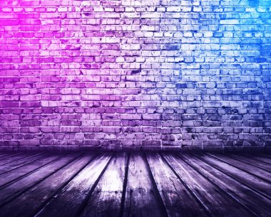 neon ışıkları ile tuğla iç arka plan