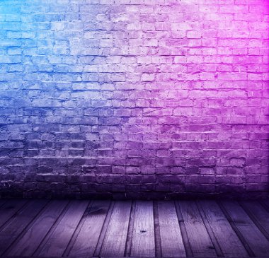 neon ışıkları ile tuğla iç arka plan