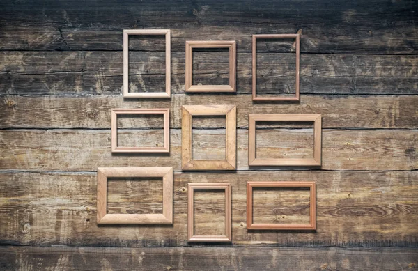 Vintage Poto Frames Old Wooden Wall — Stock Photo, Image