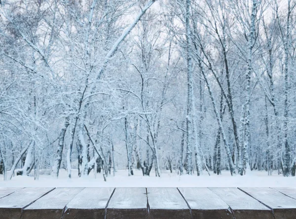 Wooden Table Forest Background — Stock Photo, Image